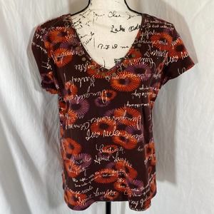 Lash Lane Woman's Sequin V-Neck Cap Sleeve Stretch Shirt Sz L